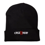 Bonnet noir à revers avec logo Criz2nerf brodé blanc et rouge