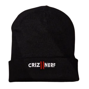 Bonnet noir à revers avec logo Criz2nerf brodé blanc et rouge