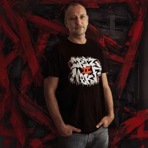 T-shirt noir Criz2nerf « Abes » avec visuel graffiti noir, blanc et rouge de l'artiste ABES, porté de face