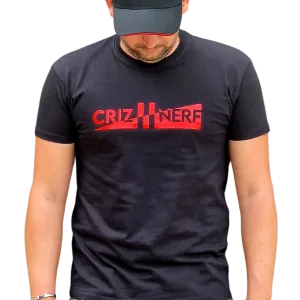 T-shirt noir Criz2nerf « Ascension » avec logo rouge sur la poitrine, porté de face – autre vue