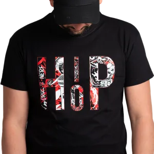T-shirt noir Criz2nerf « HIP HOP » en lettres graffiti, collaboration Dumpstaz, porté de face