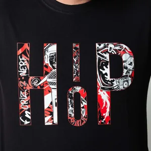 T-shirt noir Criz2nerf « HIP HOP » en lettres graffiti, collaboration Dumpstaz, porté de face – autre vue