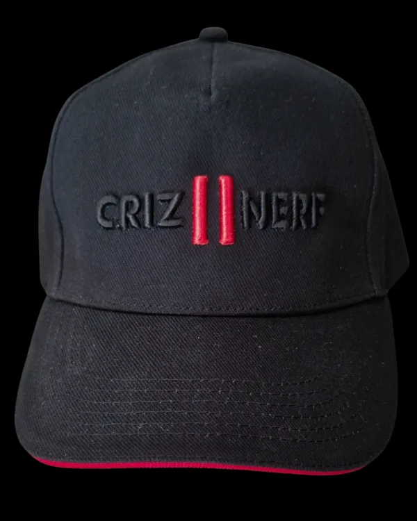 Casquette noire et rouge avec logo Criz2nerf brodé ton sur ton