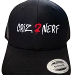 Casquette trucker noire avec logo Criz2nerf brodé blanc et 2 rouge