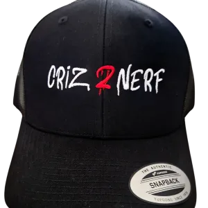 Casquette trucker noire avec logo Criz2nerf brodé blanc et 2 rouge