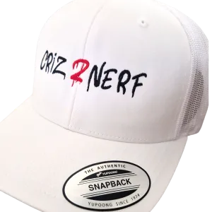 Casquette trucker blanche avec logo Criz2nerf brodé noir et 2 rouge – autre vue