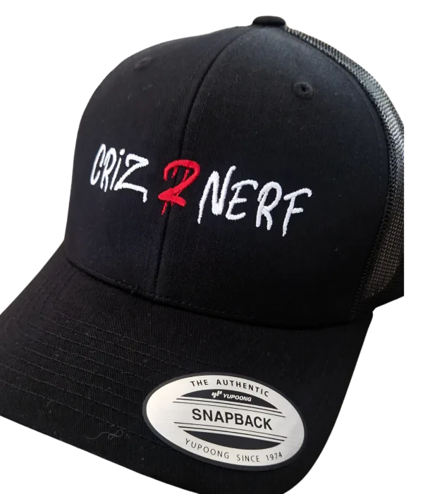 Casquette trucker noire avec logo Criz2nerf brodé blanc et 2 rouge – autre vue